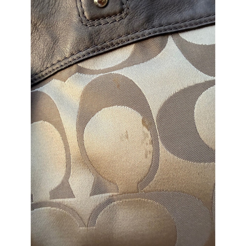 Coach Signature Optic Metallic Bronze Leather Medallion Tote Bag 15667 Khaki - Picture 3 of 10